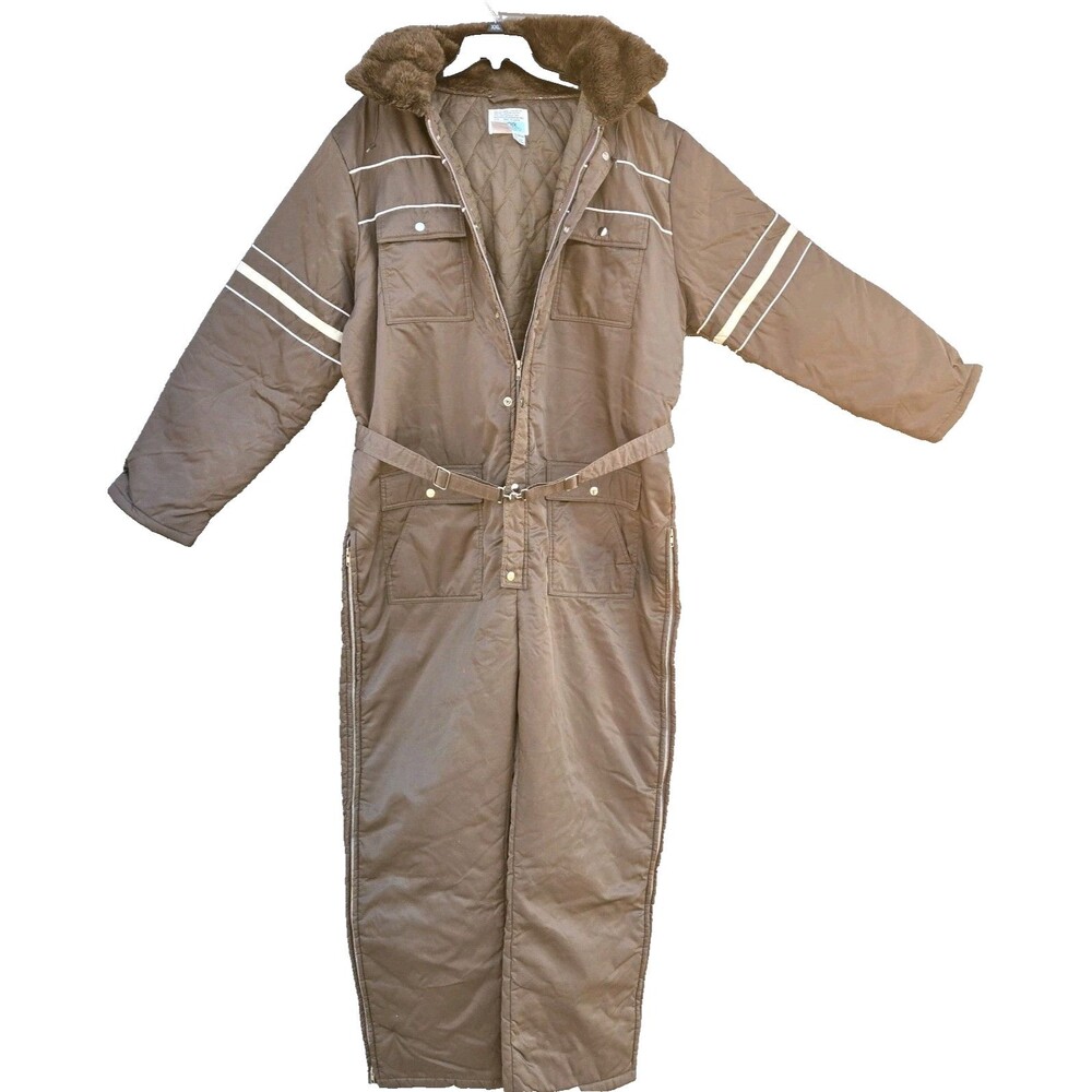 Vtg Sears Work Leisure Hooded Insulated Coveralls Snowsuit Mens 46-48 Brown